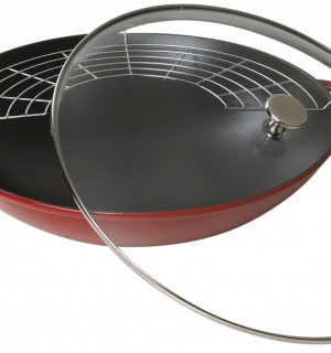 Вок со стеклянной крышкой, вишневый, 30 см, 4,4 л 