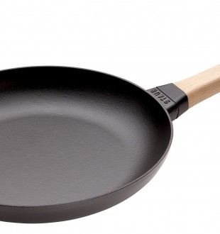 Сковорода круглая, 24 см, с деревянной ручкой, черная 