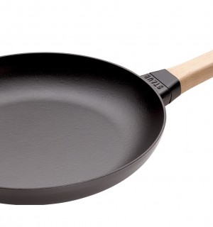 Сковорода круглая, 26 см, с деревянной ручкой, черная 