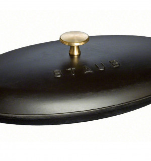 Сковорода овальная для рыбы, 31 см, с чугунной крышкой, черная 