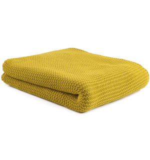 Плед из хлопка жемчужной вязки горчичного цвета из коллекции essential, 130х180 см 