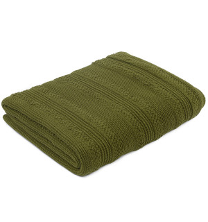 Плед из хлопка с буклированной вязкой оливкового цвета из коллекции essential, 130х170 см 