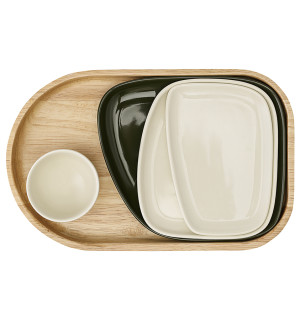 Набор из 4-х сервировочных тарелок на деревянном подносе sorrento 